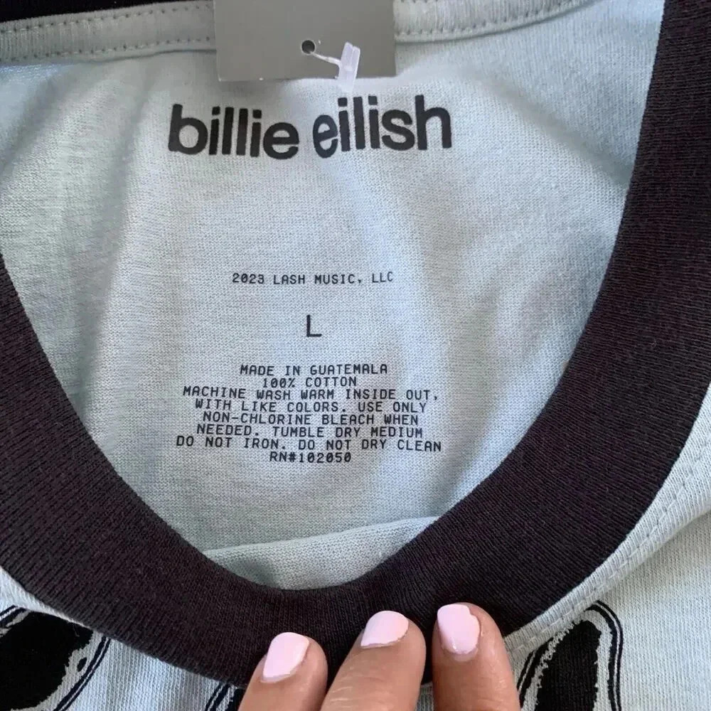 🩵Adult Billie Eilish Ringer Tee Graphic Print Teal Green Shirt Size Large NWT - Picture 7 of 9